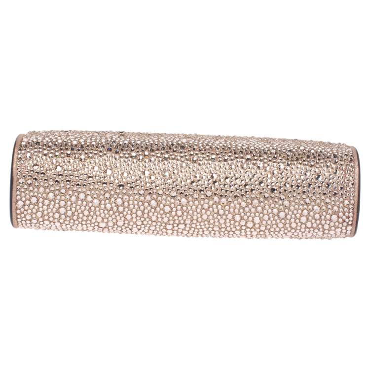 مملوكة مسبقًا Christian Louboutin Metallic Rose Gold Leather Crystal Embellished Palmette Clutch 