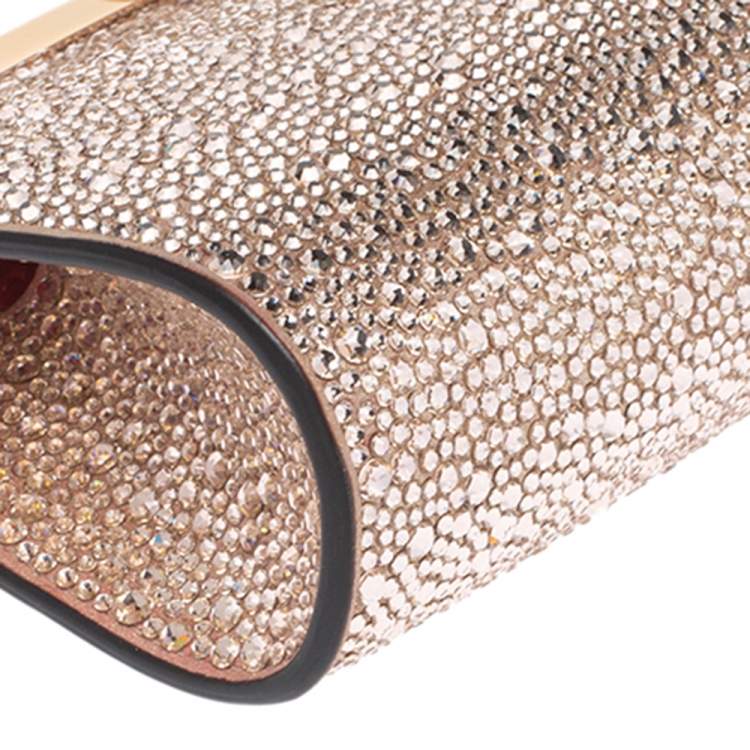 مملوكة مسبقًا Christian Louboutin Metallic Rose Gold Leather Crystal Embellished Palmette Clutch 
