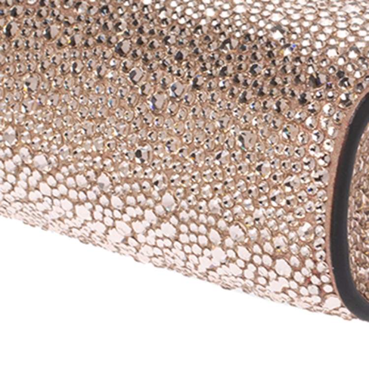 مملوكة مسبقًا Christian Louboutin Metallic Rose Gold Leather Crystal Embellished Palmette Clutch 