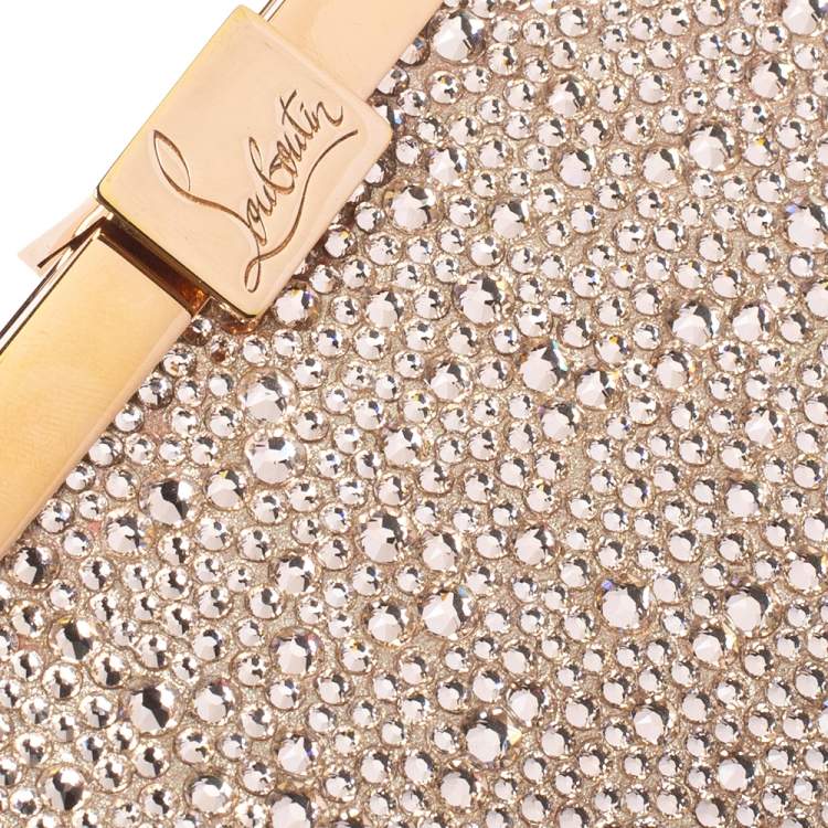 مملوكة مسبقًا Christian Louboutin Metallic Rose Gold Leather Crystal Embellished Palmette Clutch 