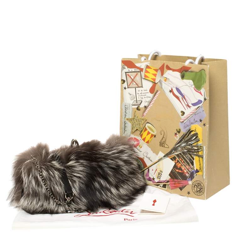 Pre Owned Christian Louboutin Tri Color Fox Fur Anastasia Clutch Bag