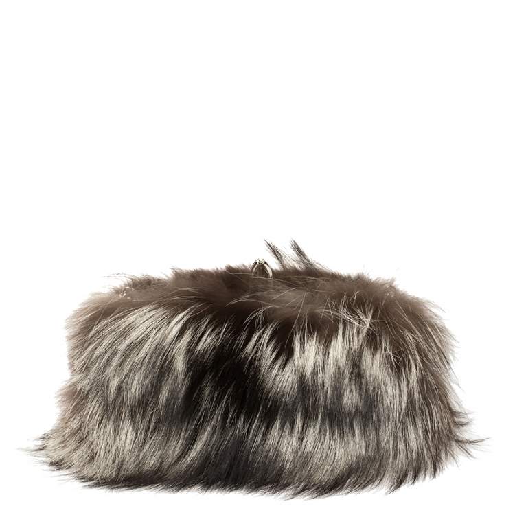 Pre Owned Christian Louboutin Tri Color Fox Fur Anastasia Clutch Bag