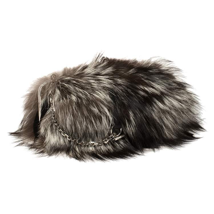 Pre Owned Christian Louboutin Tri Color Fox Fur Anastasia Clutch Bag