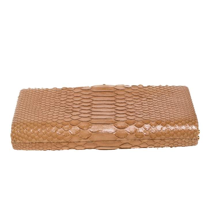Pre Owned Christian Louboutin Tan Python Cleo Clutch