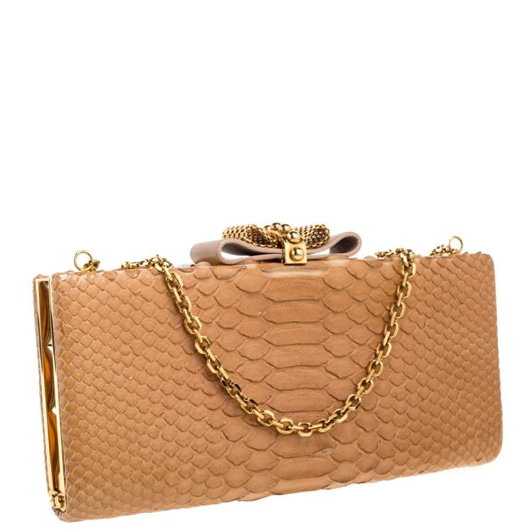 Pre Owned Christian Louboutin Tan Python Cleo Clutch