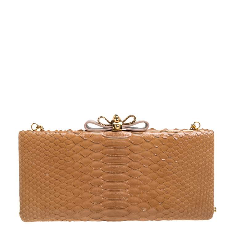 Pre Owned Christian Louboutin Tan Python Cleo Clutch