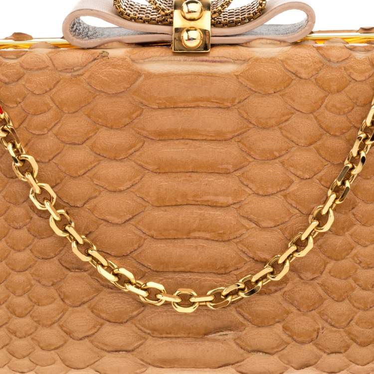 Pre Owned Christian Louboutin Tan Python Cleo Clutch