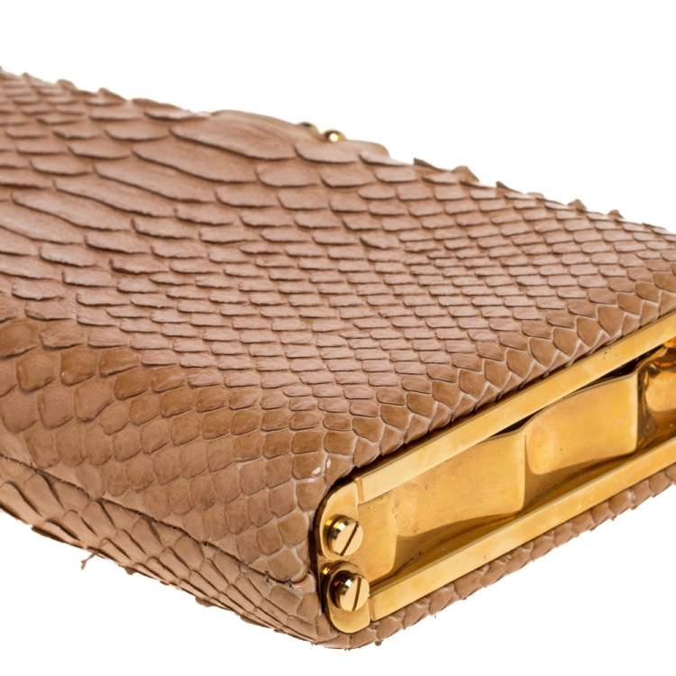 Pre Owned Christian Louboutin Tan Python Cleo Clutch