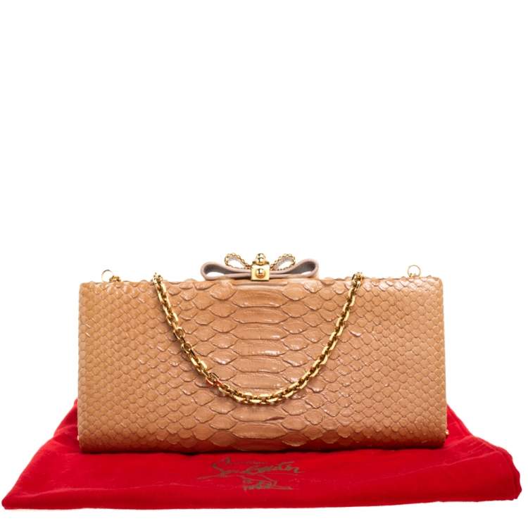 Pre Owned Christian Louboutin Tan Python Cleo Clutch