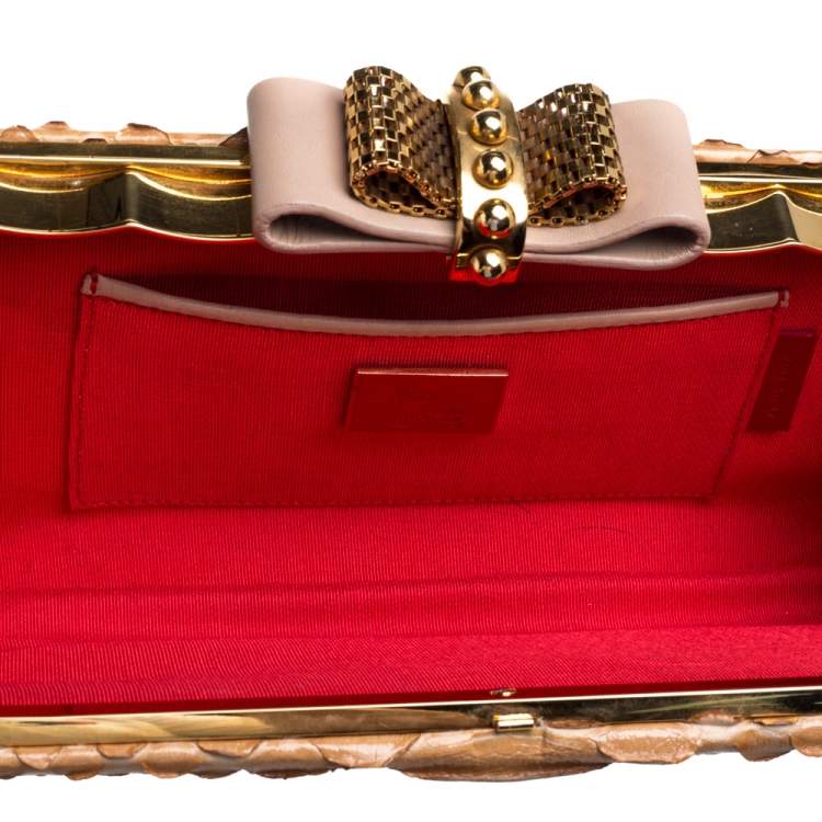 Pre Owned Christian Louboutin Tan Python Cleo Clutch