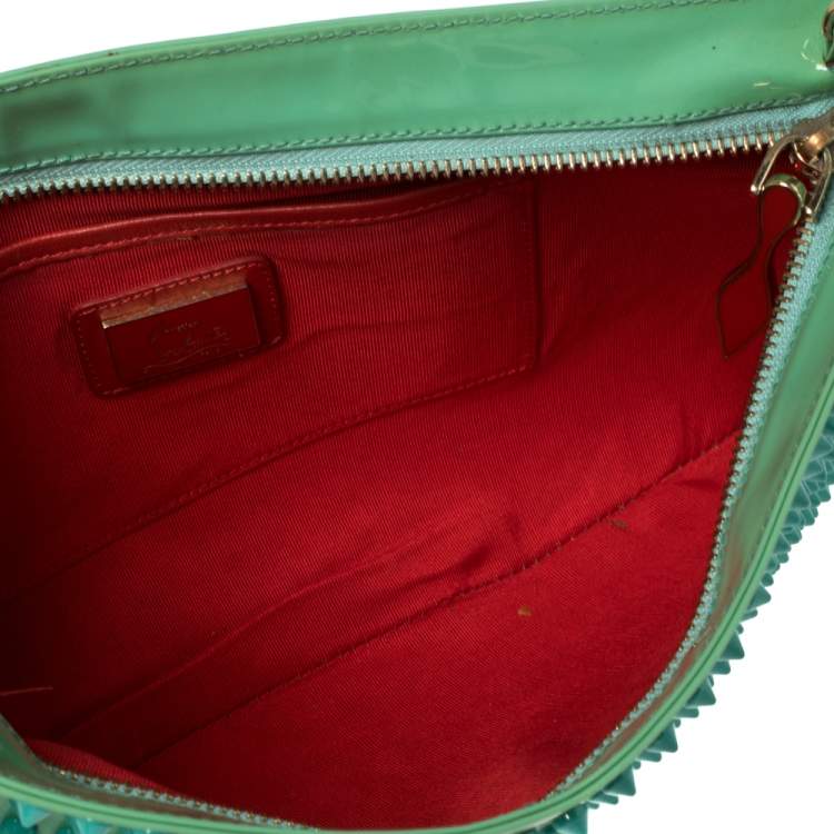 Pre Owned Christian Louboutin Mint Green Patent Leather Spiked Loubiposh Clutch Bag