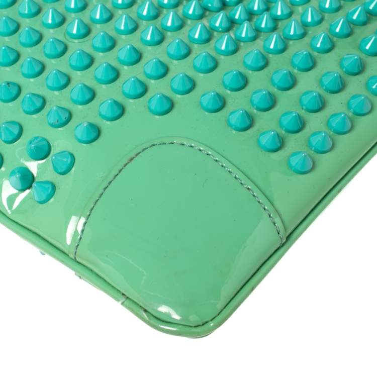 Pre Owned Christian Louboutin Mint Green Patent Leather Spiked Loubiposh Clutch Bag