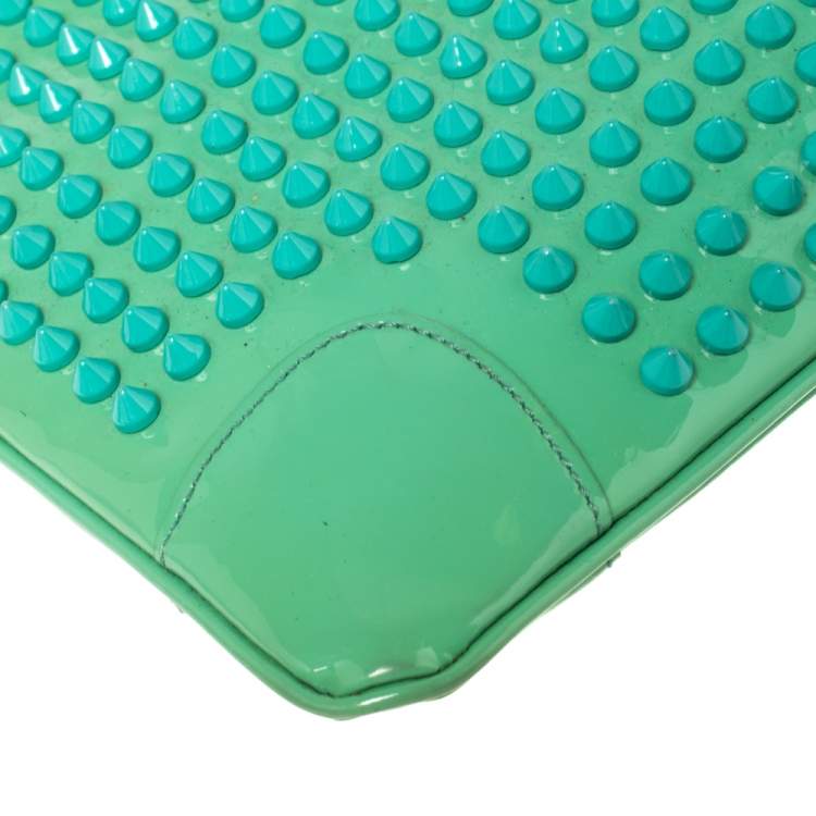 Pre Owned Christian Louboutin Mint Green Patent Leather Spiked Loubiposh Clutch Bag