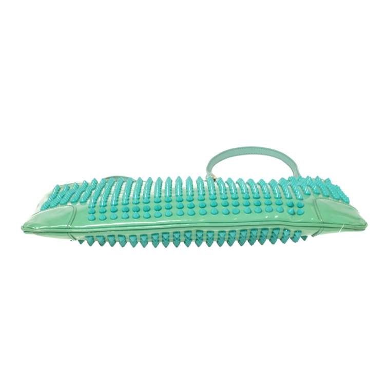 Pre Owned Christian Louboutin Mint Green Patent Leather Spiked Loubiposh Clutch Bag