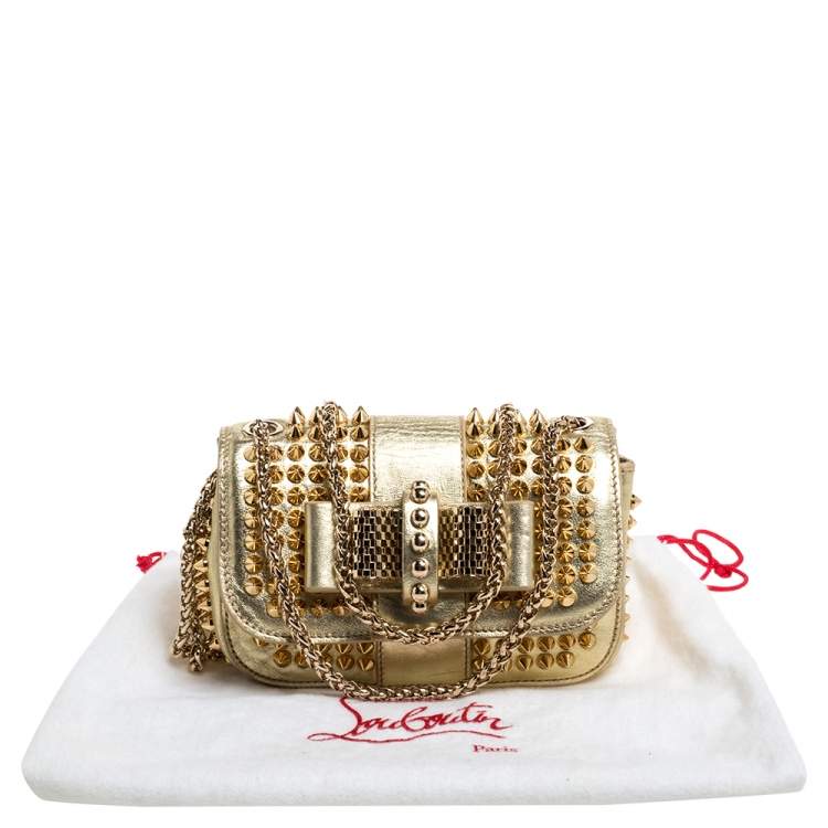 Pre Owned Christian Louboutin Gold Leather Mini Spiked Sweet Charity Crossbody Bag