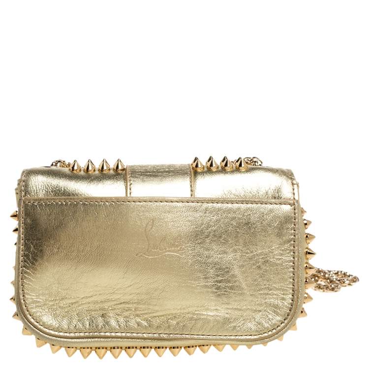 Pre Owned Christian Louboutin Gold Leather Mini Spiked Sweet Charity Crossbody Bag