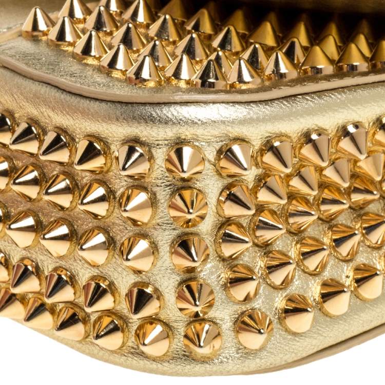 Pre Owned Christian Louboutin Gold Leather Mini Spiked Sweet Charity Crossbody Bag