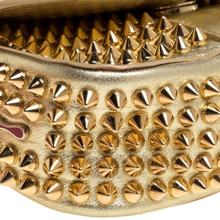 Pre Owned Christian Louboutin Gold Leather Mini Spiked Sweet Charity Crossbody Bag