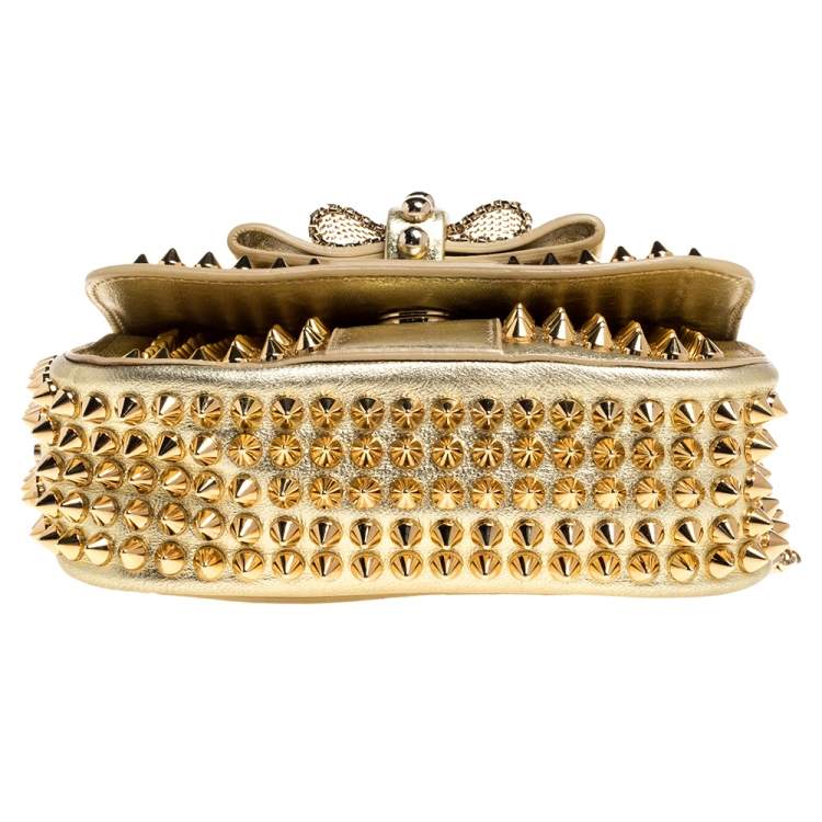 Pre Owned Christian Louboutin Gold Leather Mini Spiked Sweet Charity Crossbody Bag