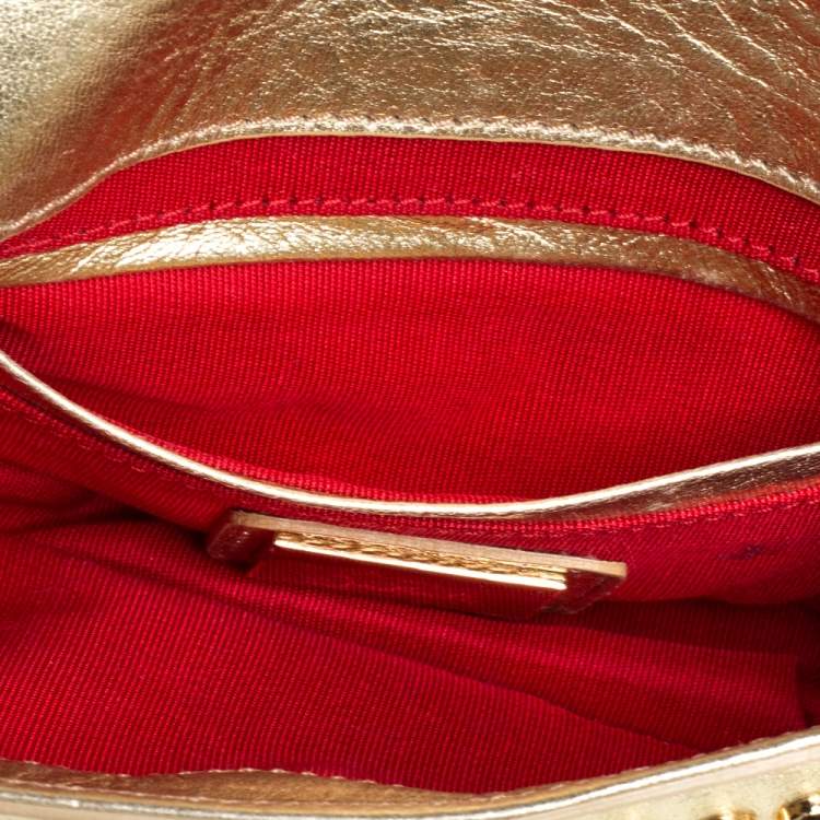 Pre Owned Christian Louboutin Gold Leather Mini Spiked Sweet Charity Crossbody Bag