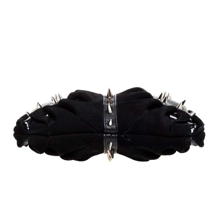 Pre Owned Christian Louboutin Black Suede and Leather Spiked Wristlet Clutch