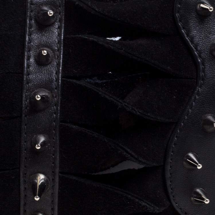 Pre Owned Christian Louboutin Black Suede and Leather Spiked Wristlet Clutch