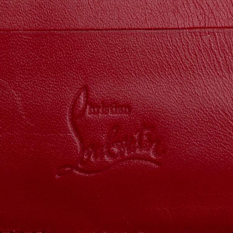 Pre Owned Christian Louboutin Grey Leather Spike Zip Wristlet Clutch