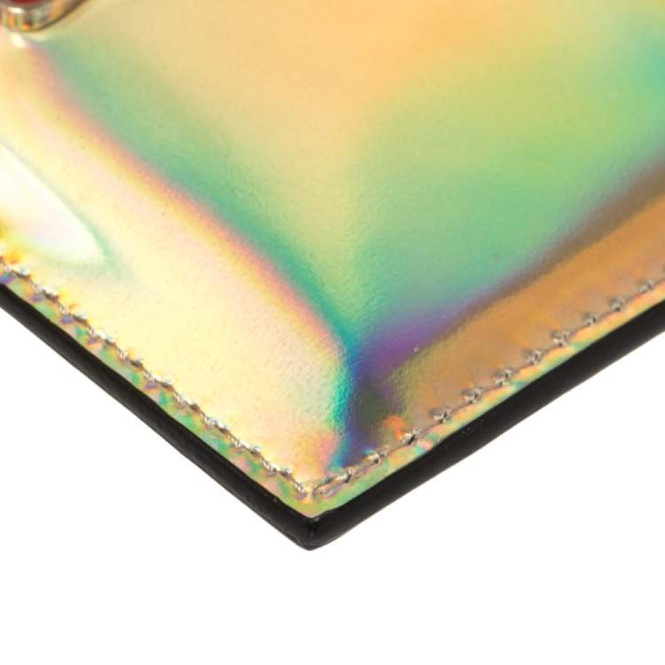 Pre Owned Christian Louboutin Silver Holographic Leather Card Holder