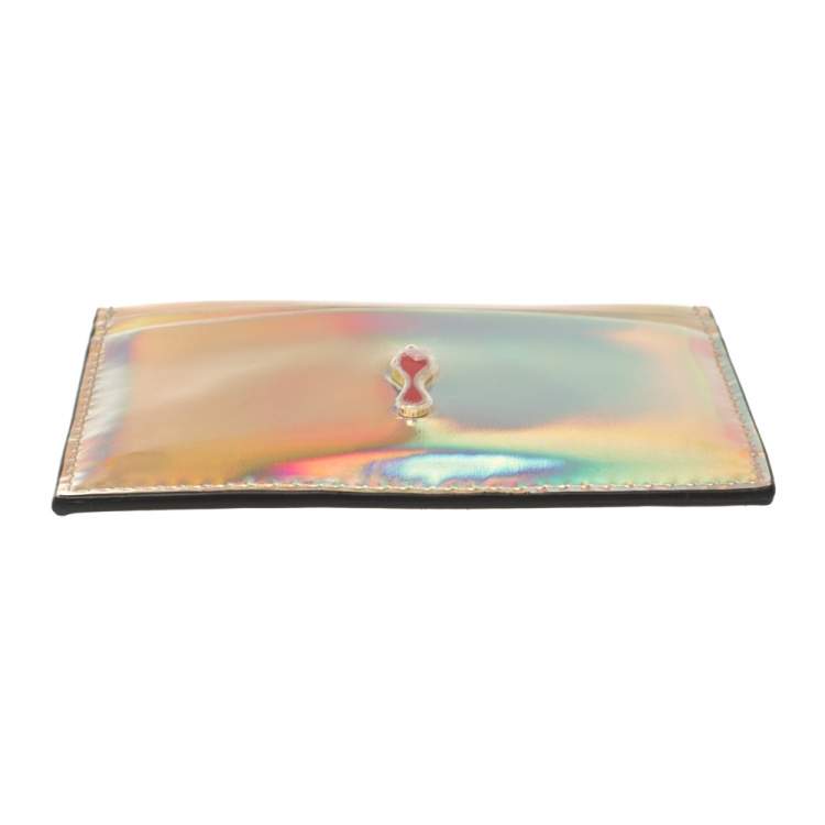 Pre Owned Christian Louboutin Silver Holographic Leather Card Holder