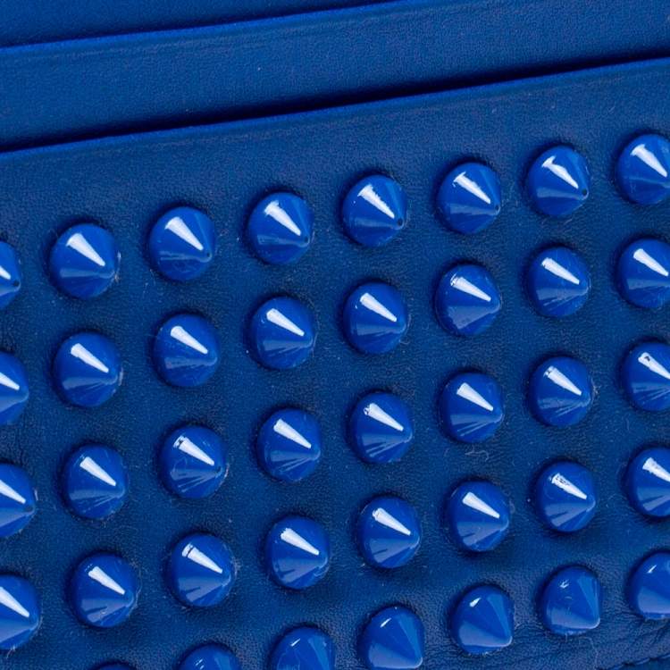 Pre Owned Christian Louboutin Electric Blue Leather Kios Rockstud Card Holder 