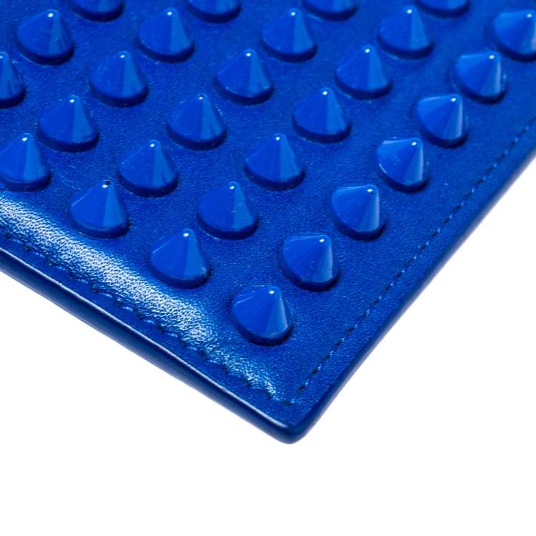 Pre Owned Christian Louboutin Electric Blue Leather Kios Rockstud Card Holder 