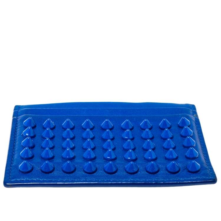 Pre Owned Christian Louboutin Electric Blue Leather Kios Rockstud Card Holder 