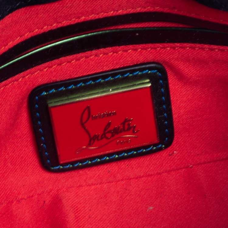 Pre Owned Christian Louboutin Metallic Blue/Green Patent Leather Mini Spiked Sweet Charity Crossbody Bag