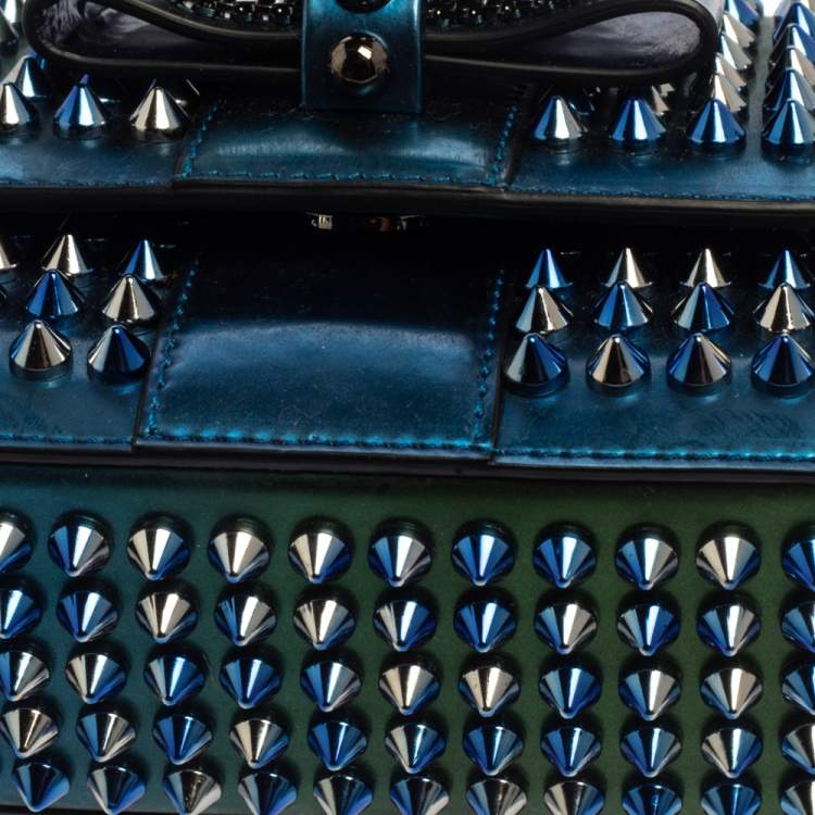Pre Owned Christian Louboutin Metallic Blue/Green Patent Leather Mini Spiked Sweet Charity Crossbody Bag