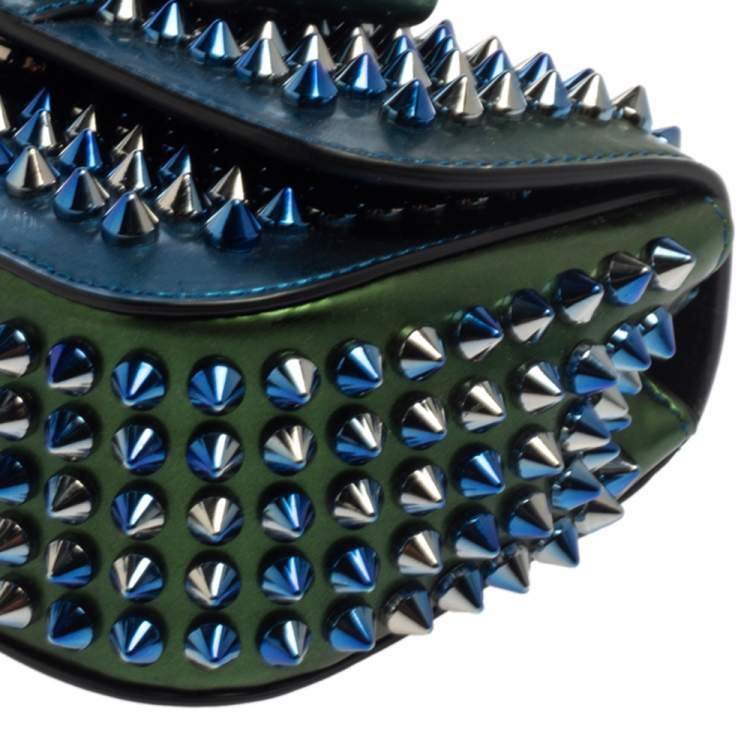Pre Owned Christian Louboutin Metallic Blue/Green Patent Leather Mini Spiked Sweet Charity Crossbody Bag