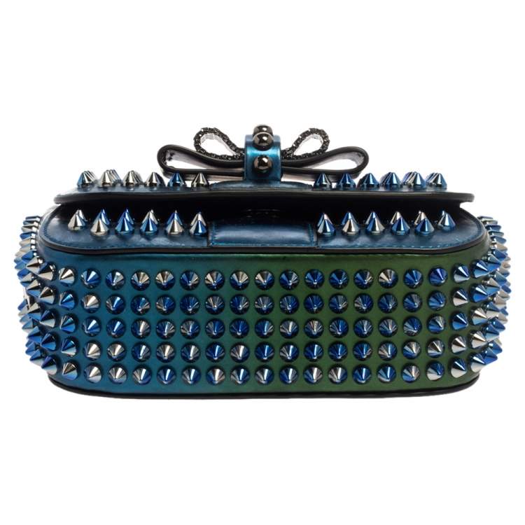 Pre Owned Christian Louboutin Metallic Blue/Green Patent Leather Mini Spiked Sweet Charity Crossbody Bag