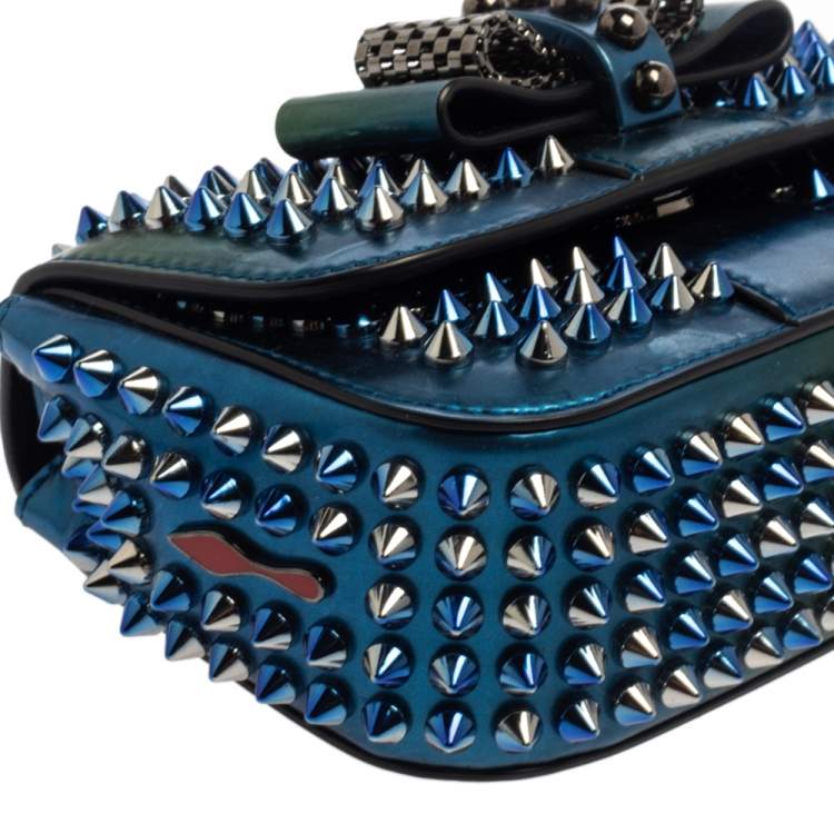 Pre Owned Christian Louboutin Metallic Blue/Green Patent Leather Mini Spiked Sweet Charity Crossbody Bag
