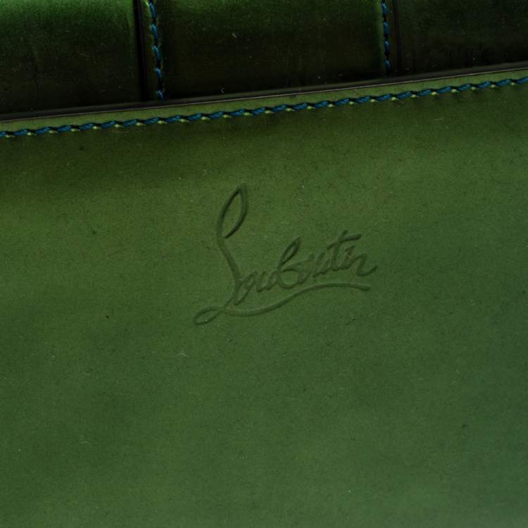 Pre Owned Christian Louboutin Metallic Blue/Green Patent Leather Mini Spiked Sweet Charity Crossbody Bag