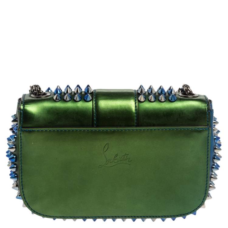 Pre Owned Christian Louboutin Metallic Blue/Green Patent Leather Mini Spiked Sweet Charity Crossbody Bag