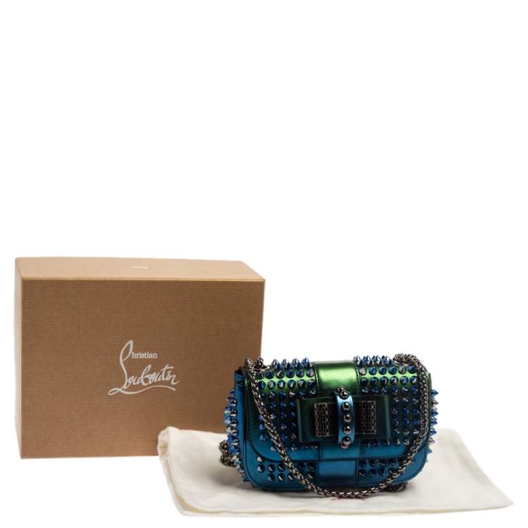 Pre Owned Christian Louboutin Metallic Blue/Green Patent Leather Mini Spiked Sweet Charity Crossbody Bag