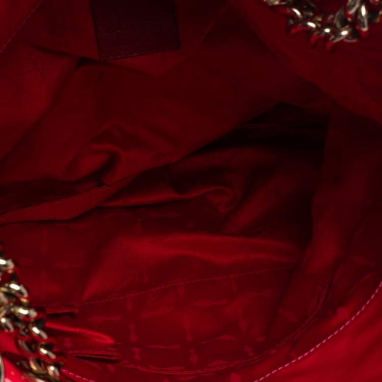 Pre Owned Christian Louboutin Neon Pink Patent Leather Chain Tote 