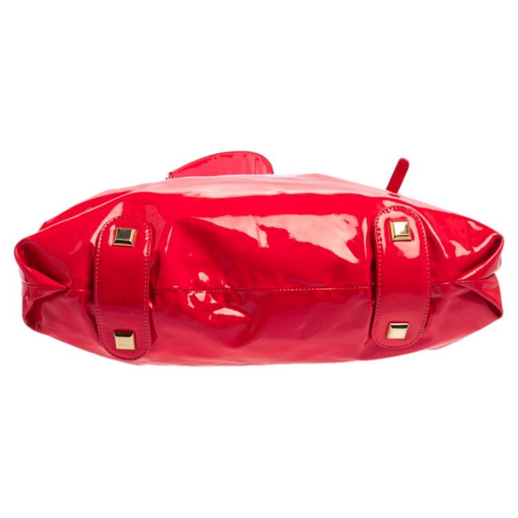 Pre Owned Christian Louboutin Neon Pink Patent Leather Chain Tote 
