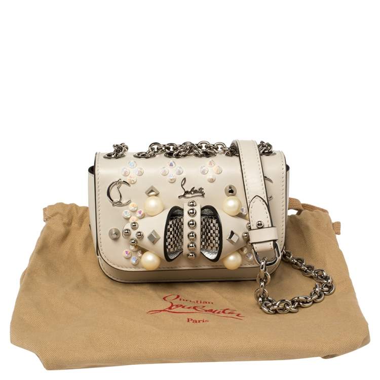 مملوكة مسبقًا Christian Louboutin Ivory Leather Mini Sweet Charity Pearl Crossbody Bag