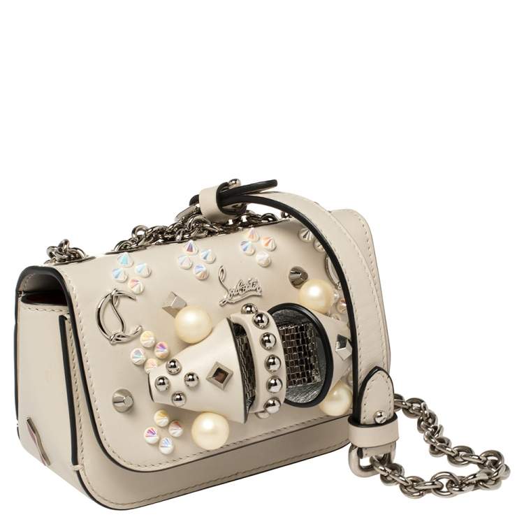 مملوكة مسبقًا Christian Louboutin Ivory Leather Mini Sweet Charity Pearl Crossbody Bag