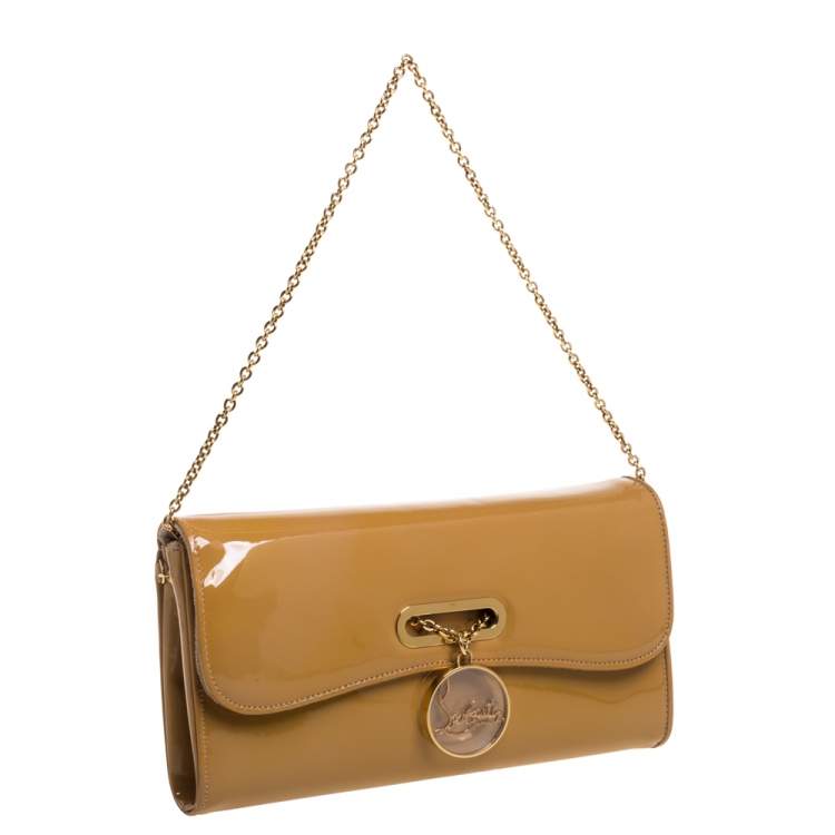 Pre Owned Christian Louboutin Beige Patent Leather Riviera Clutch