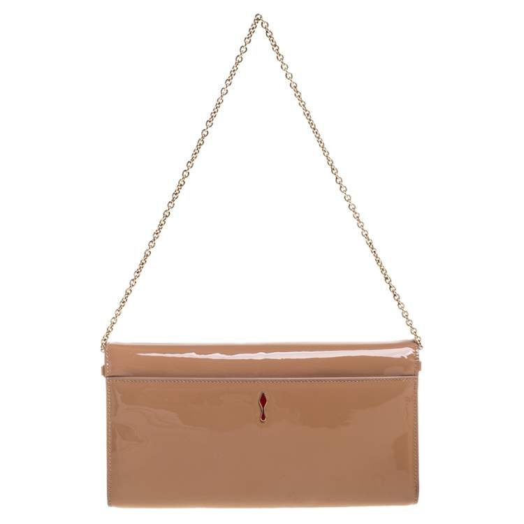 Pre Owned Christian Louboutin Beige Patent Leather Riviera Clutch