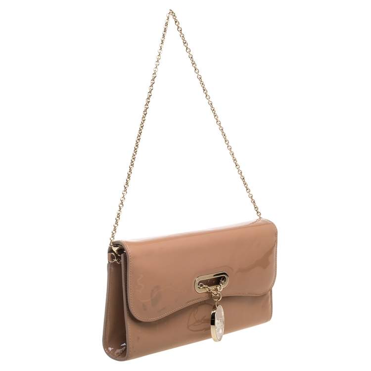 Pre Owned Christian Louboutin Beige Patent Leather Riviera Clutch