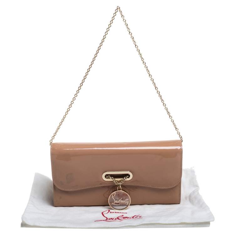 Pre Owned Christian Louboutin Beige Patent Leather Riviera Clutch