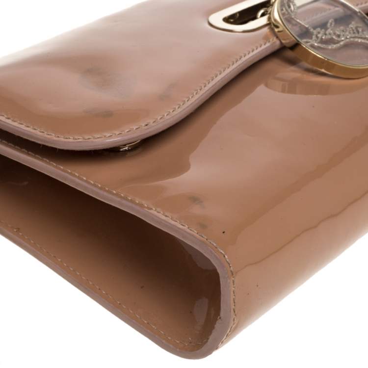 Pre Owned Christian Louboutin Beige Patent Leather Riviera Clutch