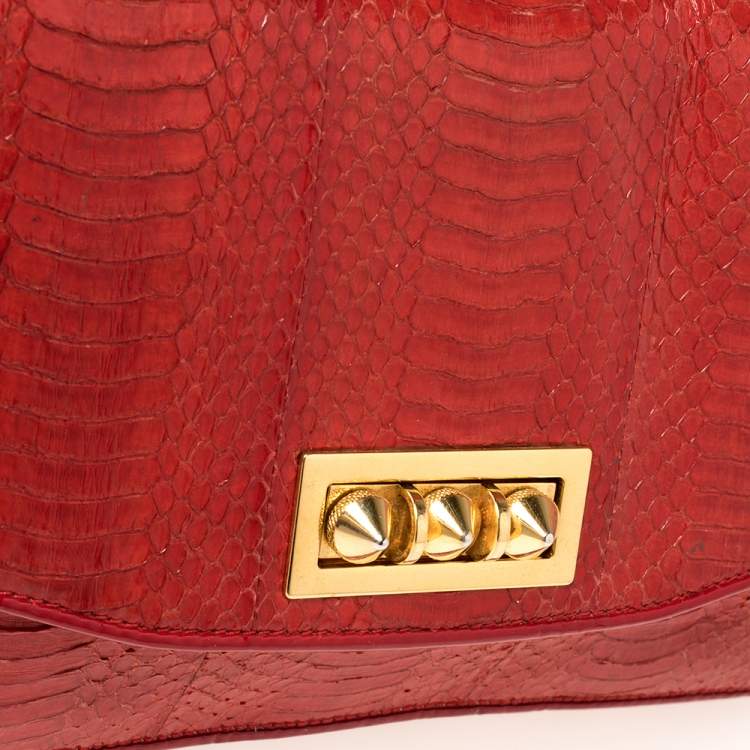 مملوكة مسبقًا Christian Louboutin Red Python Skin Front Flap Shoulder Bag